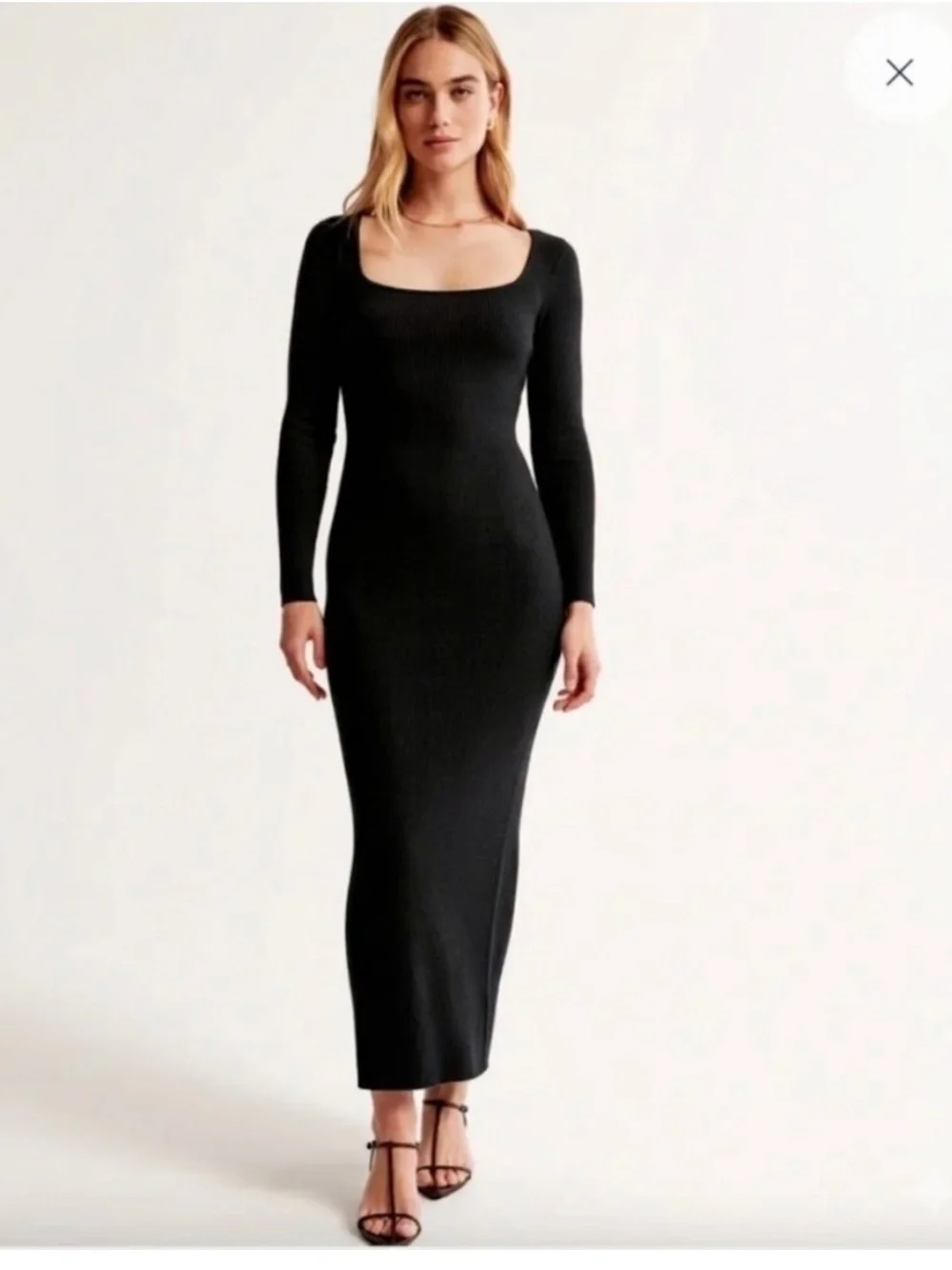 Abercrombie & Fitch Black Ribbed Square Neck Long-Sleeve Maxi Dress Size XS Chic